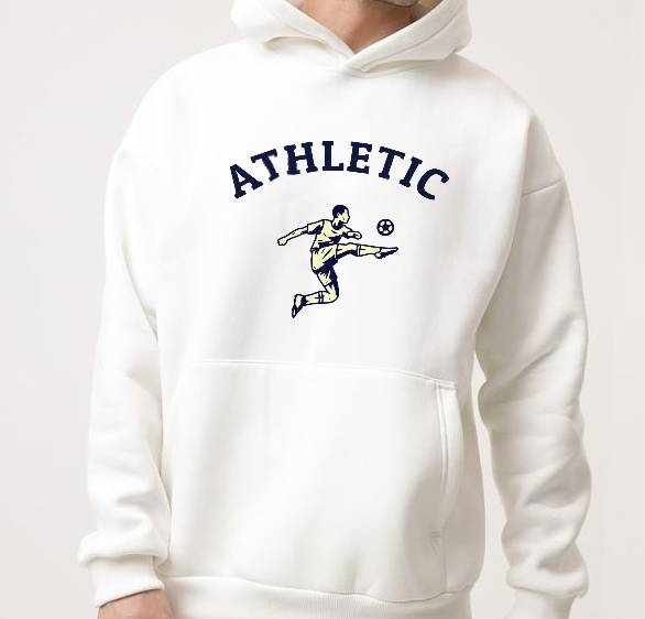 ATHLETIC WHITE HOODIE- SPORTS GRAPHIC PULLOVER STREETWEAR HOODIE