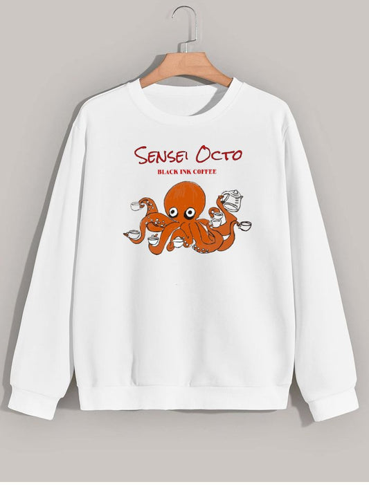 Japanese style graphic Coffee Sweatshirt – Minimal Graphic Octopus Coffee Lover Crewneck