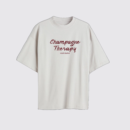 Champagne Therapy Typography T-Shirt | Minimal Script Quote Tee | Unisex Premium Cotton