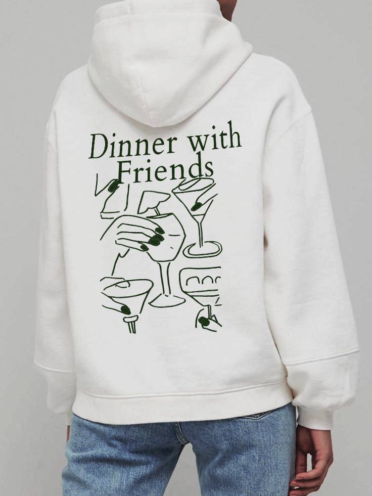 DINNER WITH FRIENDS- MINIMAL LINE ART GRAPHIC STREETWEAR, PULLOVER HOODIE.