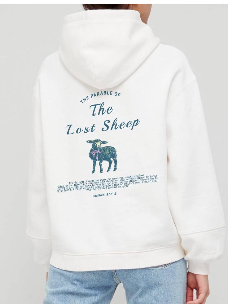 THE LOST SHEEP WHITE HOODIE- CHRISTIAN FAITH INSPIRED GRAPHIC,PULLOVER.